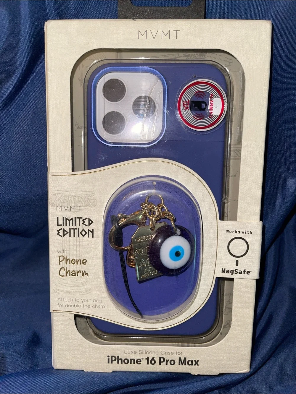 MVMT Blue Silicone iPhone Case with Gold-Tone Charm and Eye Motif